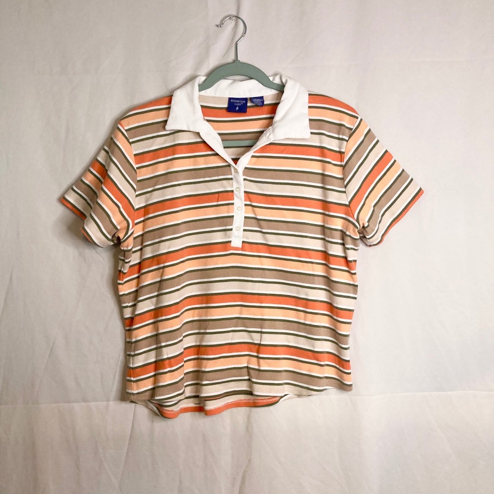 Mountain Lake Striped Polo Tee in Orange, Cream & Brown